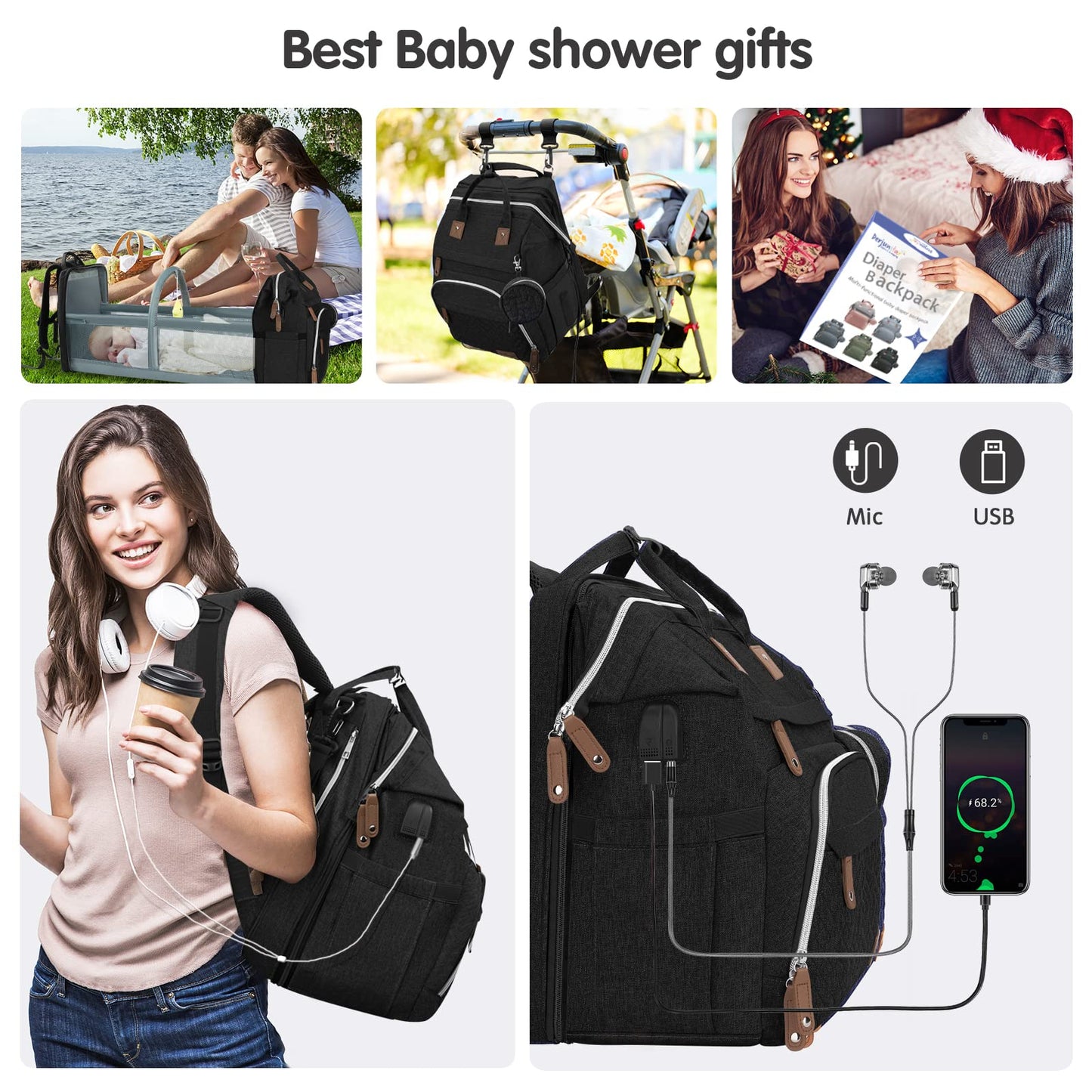 DERJUNSTAR Multifunctional Travel Diaper Waterproof Backpack