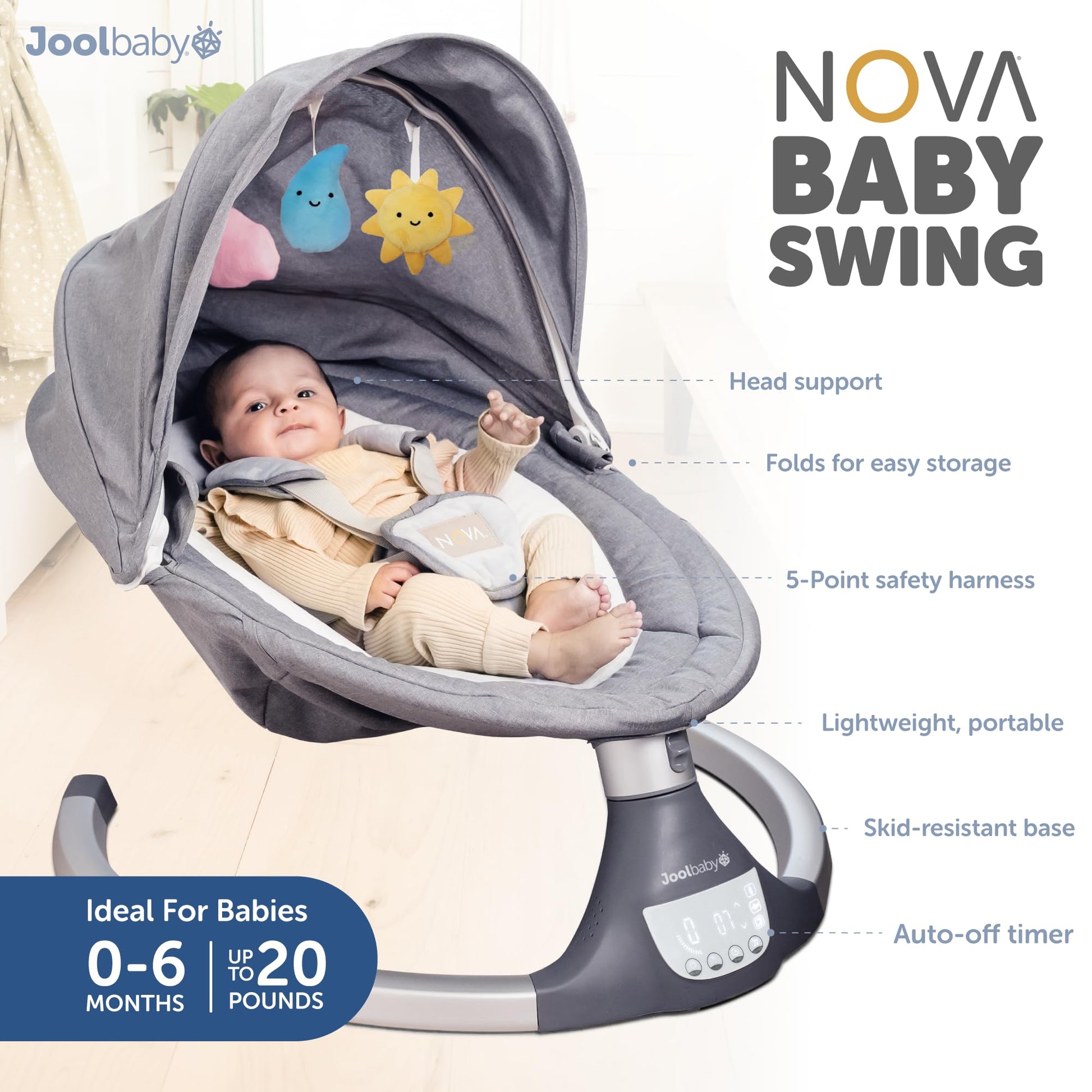 Baby Swing for Newborns Infant Bluetooth Music 10 Preset Melodies