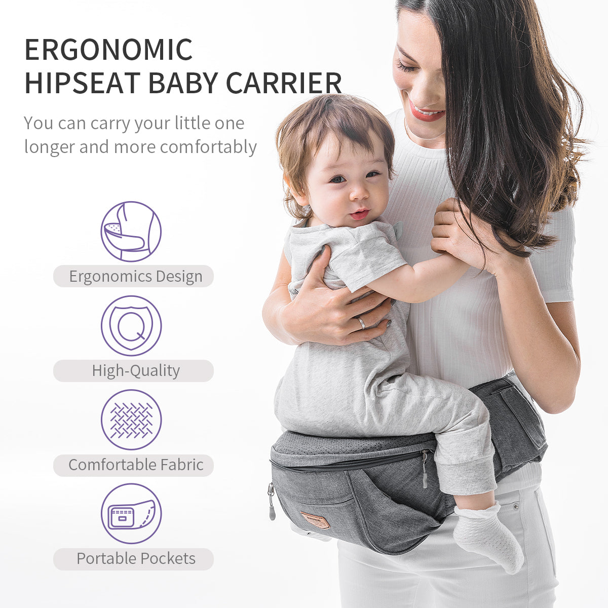 Baby Ergonomic Hipseat Gray